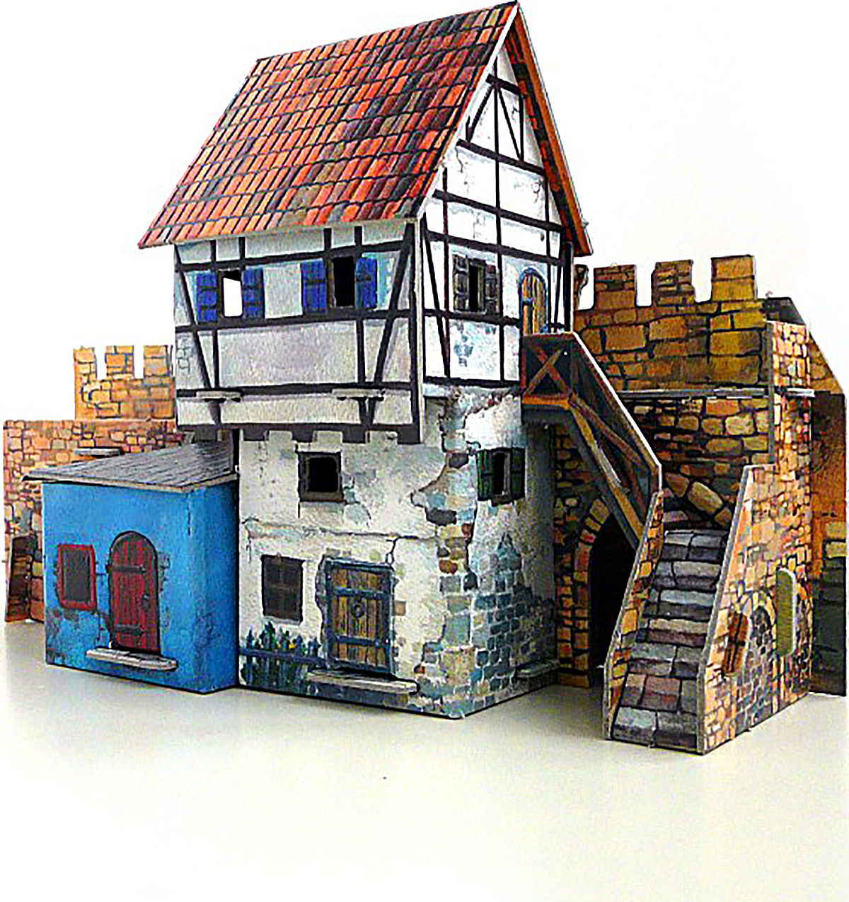 3d Puzzle KARTONMODELLBAU Papier Modell Geschenk Idee Spielzeug 250 HAUS NAHE DER MAUER HOUSE NEAR THE WALL clever paper umbum